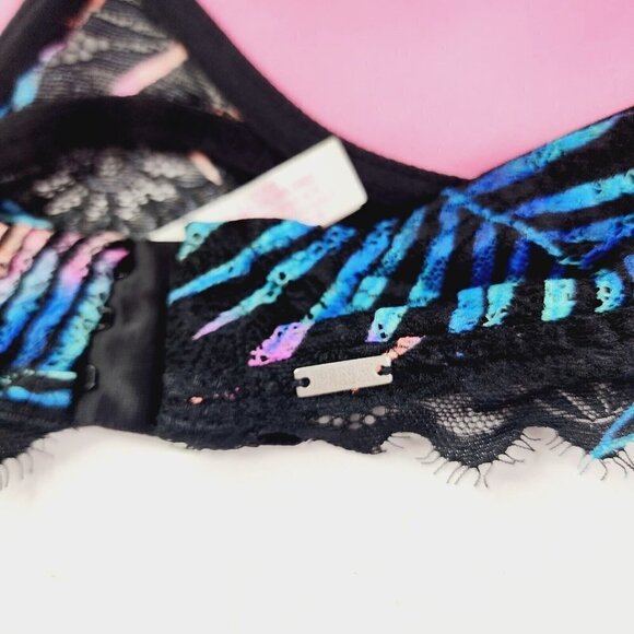 Victoria Secret PINK Bra Lace Bralette Lightly Lined Tropical Neon Bra Halter L - Picture 8 of 11